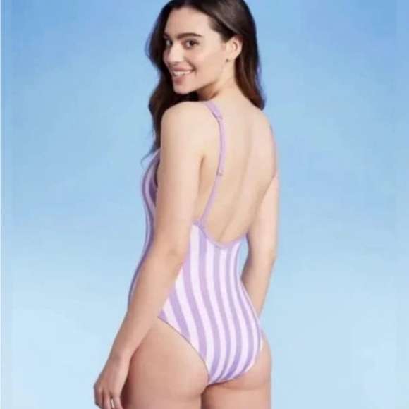 Kona Sol Purple & White Striped Swimsuit - Size Medium (New Condition) - Picture 2 of 5